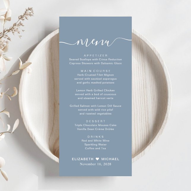 Menu Écriture élégante mariage bleu poussiéreux (Créateur téléchargé)