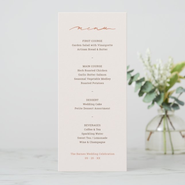 Menu Écriture Manuscrite Mariage (Debout devant)
