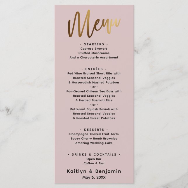 Menu Écriture manuscrite minimale or Typographie Rose d (Devant)