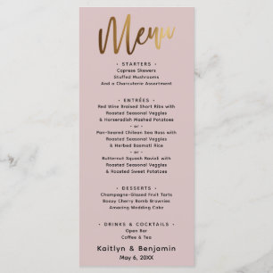 Menu Écriture manuscrite minimale or Typographie Rose d