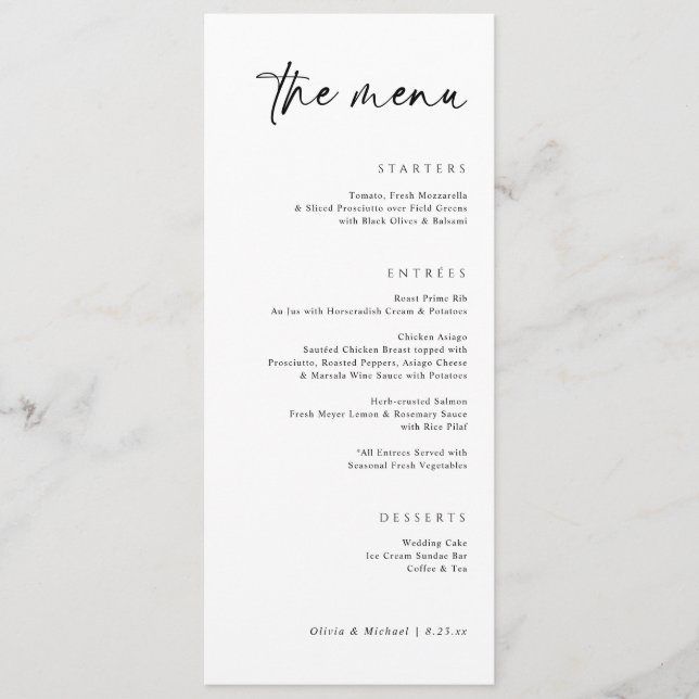 Menu Écriture Manuscrite Moderne Élégante pour Mariage  (Devant)