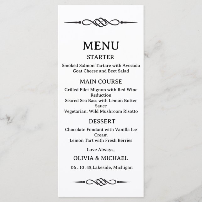 Menu Éditable Mariage Flèche de Nœud Celtique Noir et B (Devant)