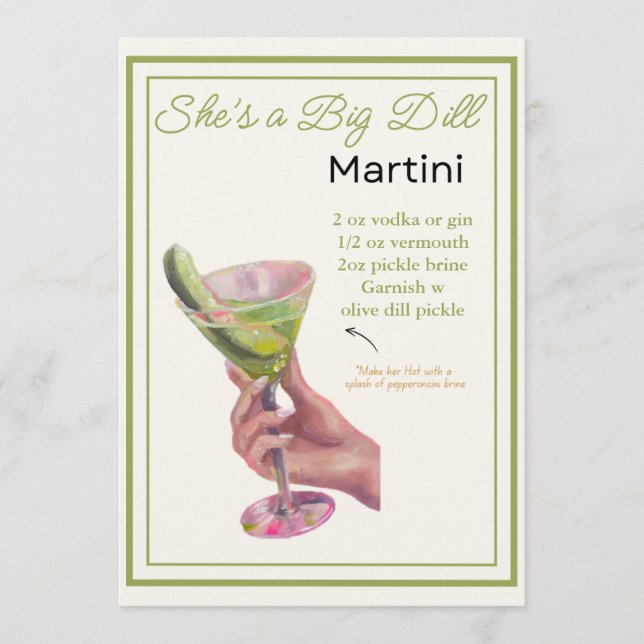 Menu Editable She's a Big Dill Martini Recette Card (Devant)