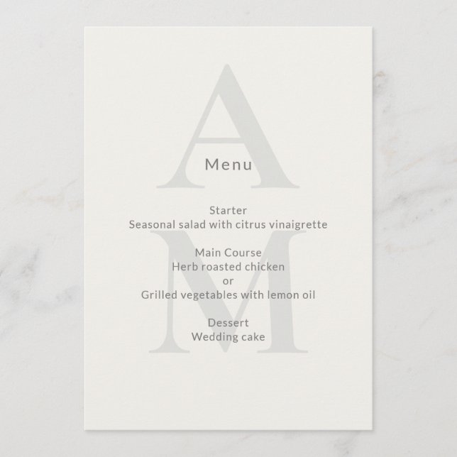 Menu Éditorial Mariage Minimal Initial (Devant)