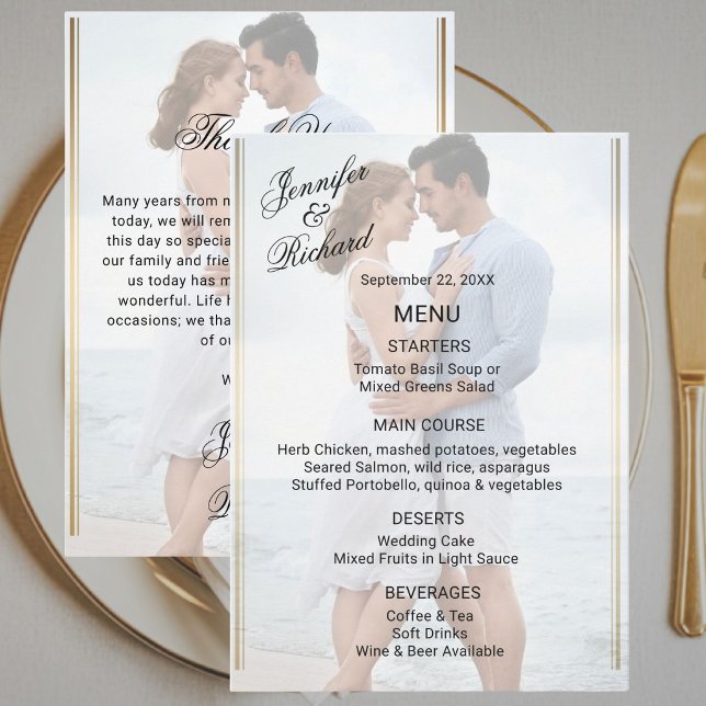 Menu Élégance Classique Photo & Remerciements Mariage  (Créateur téléchargé)