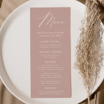 Menu Elégance moderne Dusty Rose Mariage<br><div class="desc">Menu de mariage simple et élégant avec "Menu" affiché dans un script blanc moderne avec un arrière - plan rose poussiéreux ou couleur de votre choix. Personnalisez le menu mariage rose poussiéreux en ajoutant vos noms, votre date de mariage et vos informations de menu. Conçu pour coordonner avec notre collection...</div>