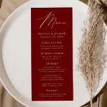 Menu Elégance moderne Mariage Bourgogne<br><div class="desc">Menu de mariage simple et élégant avec "Menu" affiché dans un script blanc moderne avec un arrière - plan bordeaux ou couleur de votre choix. Personnalisez le menu mariage bordeaux en ajoutant vos noms, votre date de mariage et vos informations de menu. Conçu pour coordonner avec notre collection de mariages...</div>