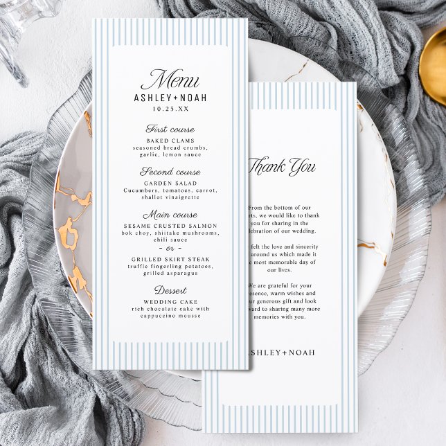 Menu Élégance rayée bleu poussiéreux Mariage classe (Dusty Blue Striped Elegance Classy Wedding Menu)