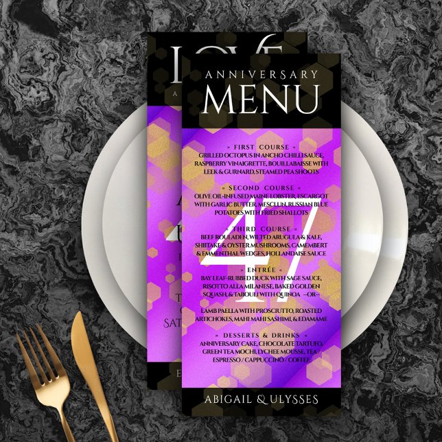 Menu Élégant 47e anniversaire du Mariage Améthyste (Elegant 47th Amethyst Wedding Anniversary Menu Rack Card Cover Photo.)
