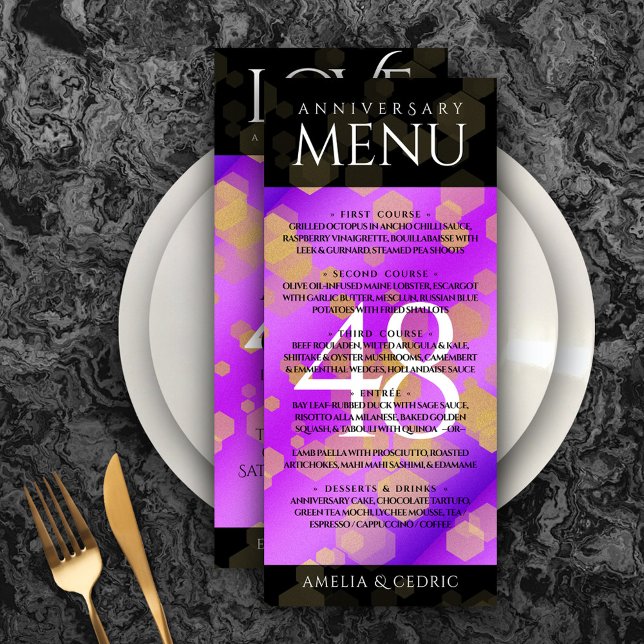 Menu Élégant 48e anniversaire de Mariage d'Améthyste (Elegant 48th Amethyst Wedding Menu Anniversary Rack Card Cover Photo.)