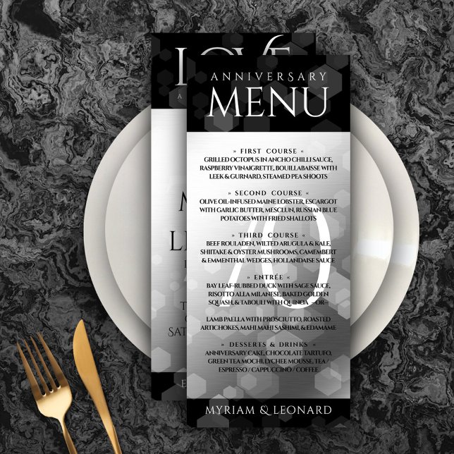 Menu Élégant 70e anniversaire de Mariage Platinum (Elegant 70th Platinum Wedding Anniversary Menu Rack Card Cover Photo.)