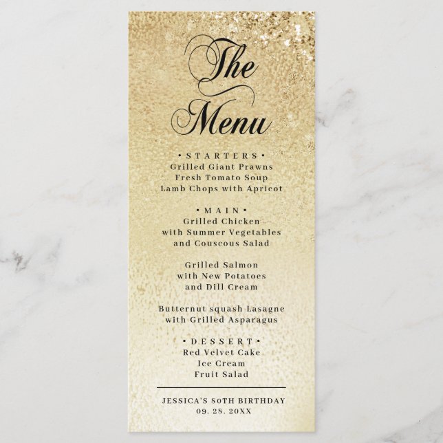 Menu Élégant 80e Anniversaire en Or (Devant)