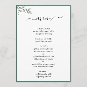 Menu Élégant Appartement moderne Botanique Mariage vert