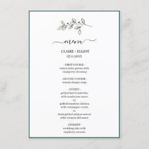 Menu Élégant Appartement moderne Botanique Vert Mariage