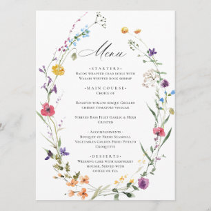 Menu Elégant Aquarelle Fleur sauvage Dîner Mariage
