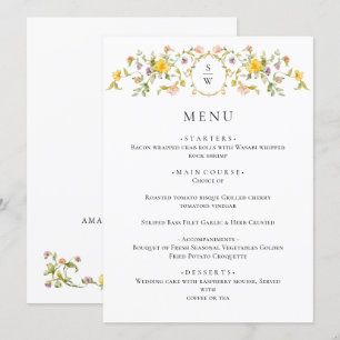 Menu Elégant Aquarelle Fleurs sauvages Dîner Mariage