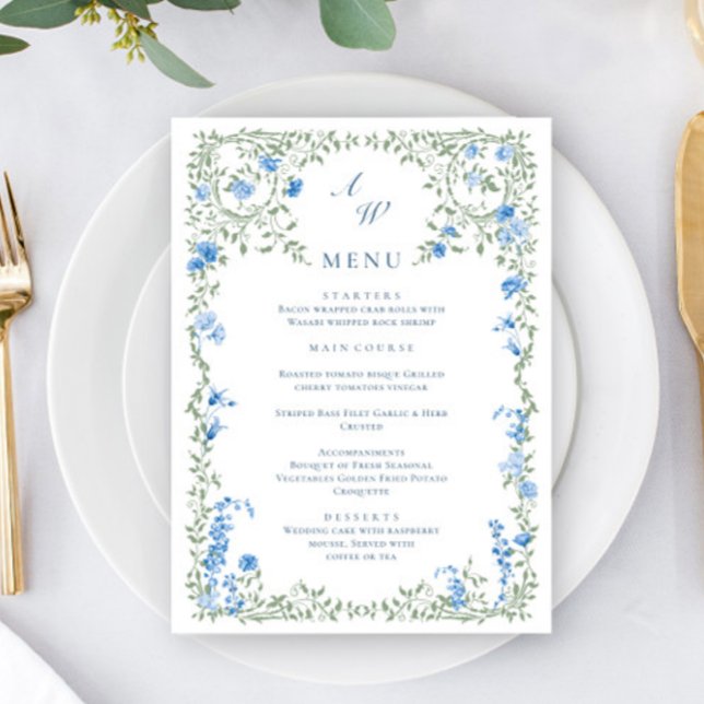 Menu Elégant Aquarelle Fleurs sauvages Dîner Mariage (Créateur téléchargé)