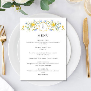 Menu Elégant Aquarelle Fleurs sauvages Dîner Mariage