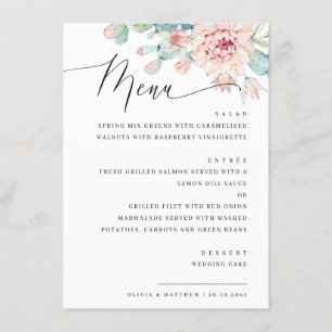 Menu Elégant aquarelle pastel floral succulent mariage