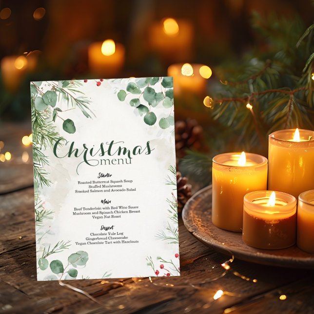 Menu Elégant Aquarelle Pine Noël (Créateur téléchargé)