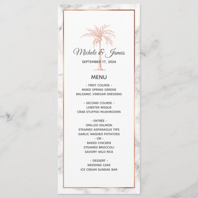 Menu Élégant Arbre à Palmes en Marbre de Cuivre Rose Do (Devant)