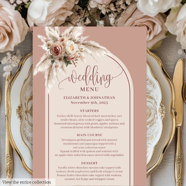Menu Elegant Arch Powder Pink Pampas Floral Wedding  (Elegant Arch Powder Pink Pampas Floral Wedding Menu)