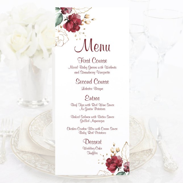 Menu Elégant automne aquarelle Bourgogne et or floral (Créateur téléchargé)