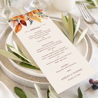 Menu Élégant automne Feuilles Mariage automne
