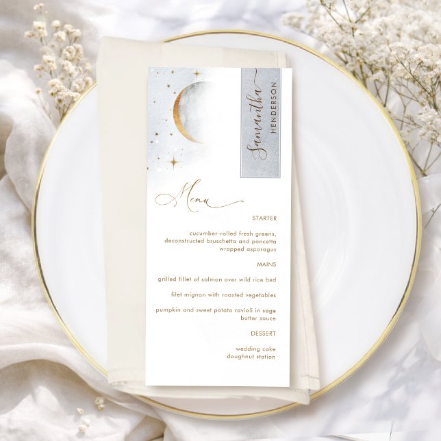 Menu Élégant avec Nom de l'Invité, Étoiles de la L (Créateur téléchargé)