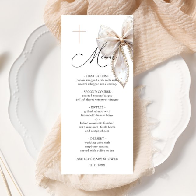 Menu Élégant Baptême Baby Shower avec Nœud (Créateur téléchargé)