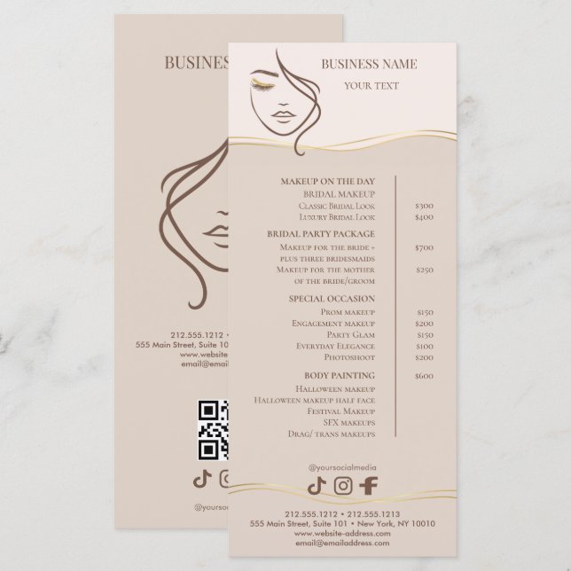 Menu Elegant Beige and Gold Salon Price List (Devant / Derrière)