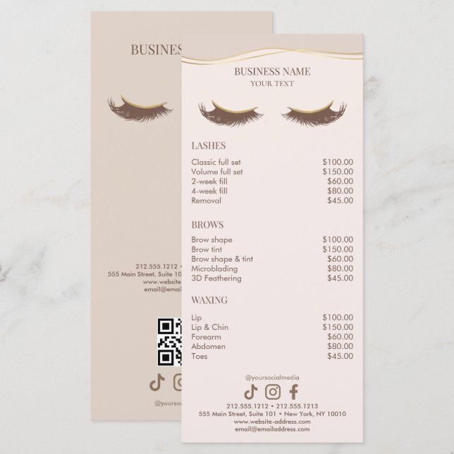 Menu Elegant Beige and Gold Salon Price List (Devant / Derrière)
