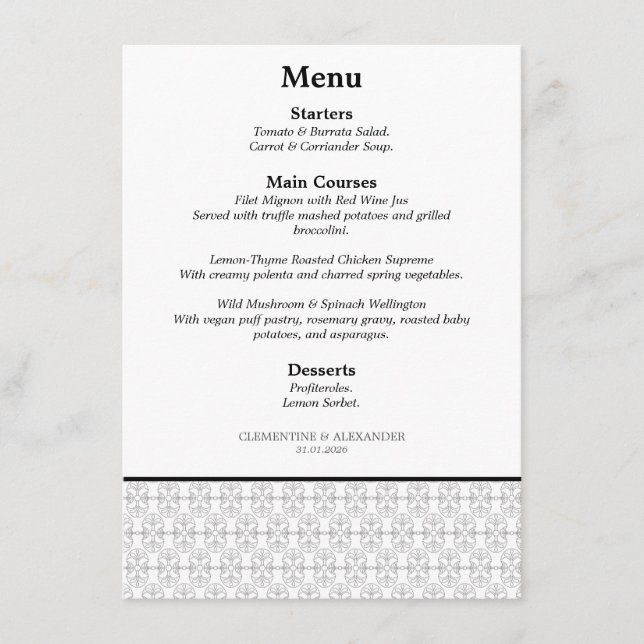 Menu Elegant Black and White Art Deco Style (Devant)