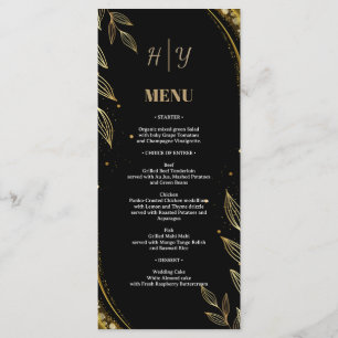 Menu Élégant Black Gold Floral Mariage de conception