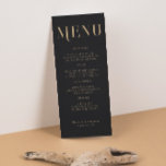 Menu Élégant Black Gold Typographie Mariage Dîner<br><div class="desc">Elégant Black Gold Typographie Mariage Dîner Menu</div>
