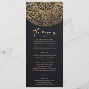 MENU ÉLÉGANT BLACK OR CLASSIQUE ORNATE MANDALA MARIAGE