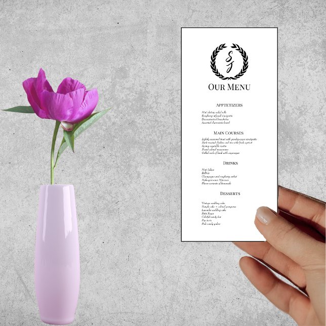 Menu Élégant blanc avec Mariage de couronne de monogram (Créateur téléchargé)
