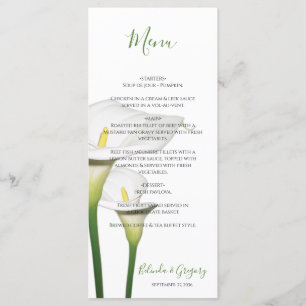 Menu Elégant blanc Calla Lilies Mariage