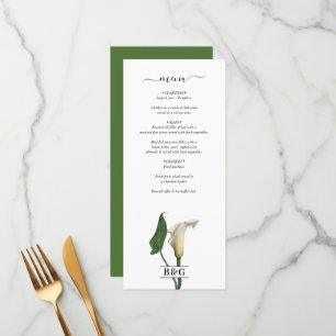 Menu Elégant blanc Calla Lily Vert Mariage botanique