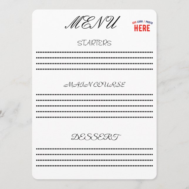 MENU ÉLÉGANT BLANC PERSONNALISABLE MODERNE MARQUE VÉRIF (Devant)
