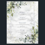Menu Elégant bleu Dusty Eucalyptus Marbre vert<br><div class="desc">Créez le cadre parfait de la réception avec ce design à la carte tendance et élégant,  avec des éléments botaniques clairs et poussiéreux,  un cadre bleu poussiéreux et un arrière - plan en marbre de Carrera. Une partie d'une suite de faire-part de mariage. Copyright Invitations élégants,  tous droits réservés.</div>