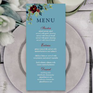 Menu Élégant bleu poussiéreux marine bordeaux floral ma
