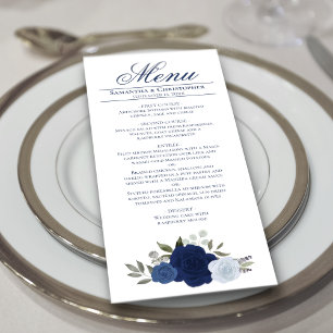 Menu Elégant bleu Roses Boho Chic Mariage