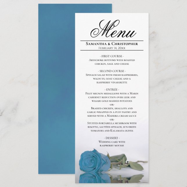 Menu Elégant bleu turquoise Rose Réflexions Mariage (Devant / Derrière)