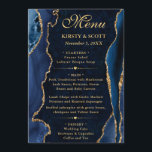 Menu Elegant Blue and Gold Faux Glitter Agate Wedding<br><div class="desc">A striking design featuring deep navy blue agate textures accented with shimmering gold glitter for a glamorous, modern finish. Elegant flowing script pairs with bold serif typography to create a refined, high‑end aesthetic. The rich blue tones evoke sophistication and timeless elegance, while metallic gold accents add warmth and sparkle. Perfect...</div>
