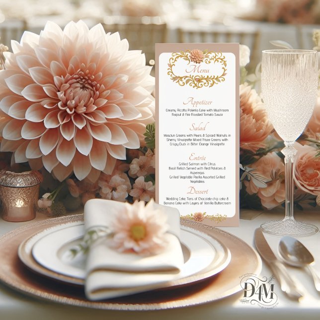 Menu Elegant Blush Dahlias Golden Script Wedding (Créateur téléchargé)