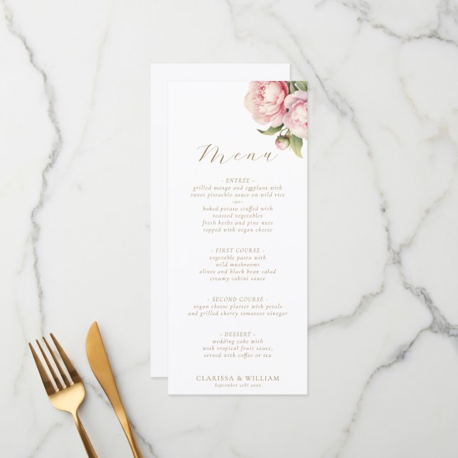 Menu Elégant Blush Floral Aquarelle Mariage blanc (Devant/Arrière en situation)