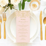 Menu Élégant Blush rose et or Vintage Mariage Glam<br><div class="desc">Elégant et glamour,  vintage art déco d'inspiration carte de dîner mariage design dispose d'un design décoratif de bordure orné avec un aspect scintillant or champagne métallique et couleur arrière - plan rose rousse.</div>