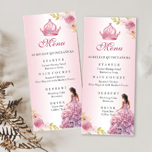 Menu Elégant Blush rose Floral Quinceañera Anniversaire