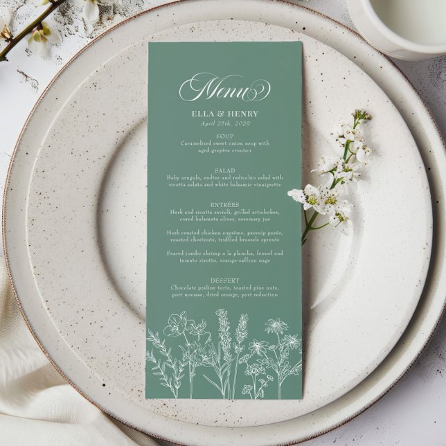 Menu Elégant Boho Fleur sauvage Spring Green Mariage (Créateur téléchargé)
